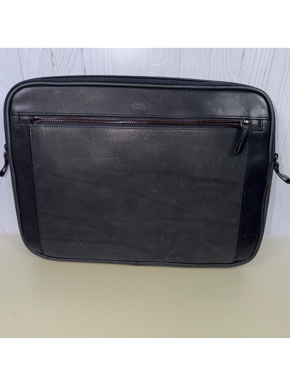 SENA Deen Black Genuine Leather 14” Laptop Sleeve